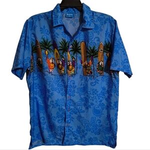 OnShore Blue Hawaiian Shirt with Tropical Print Size XL